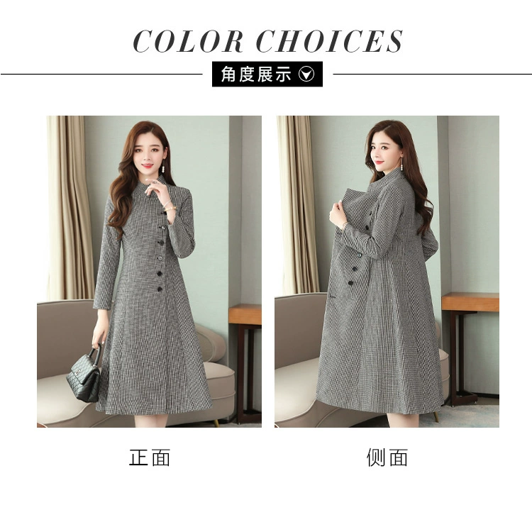 Yuyecheng 2020 áo khoác len houndstooth dành cho nữ mới giữa áo dài kẻ sọc trên đầu gối Y8910 - Trung bình và dài Coat