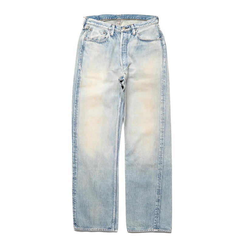Fullcount Japan-Made 1354-0105 Santa Monica Sun-Dried Beige Light Wash Loose Wide-Leg Jeans