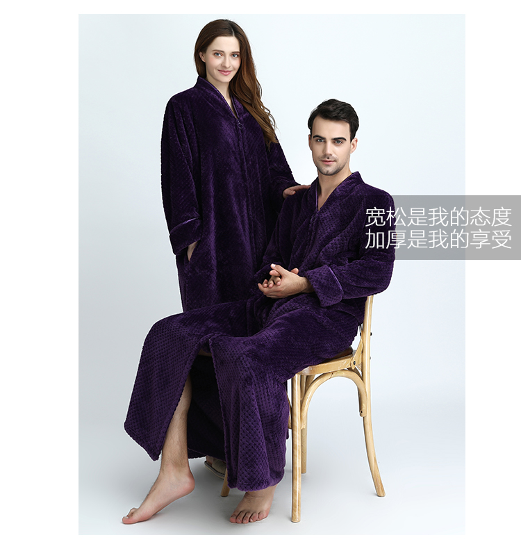 Mùa thu và mùa đông nam nữ cộng với áo choàng dài dày đôi áo choàng nhung san hô dây kéo áo len tháng lười trang bị đồ ngủ một mảnh áo ngủ đôi nam nữ