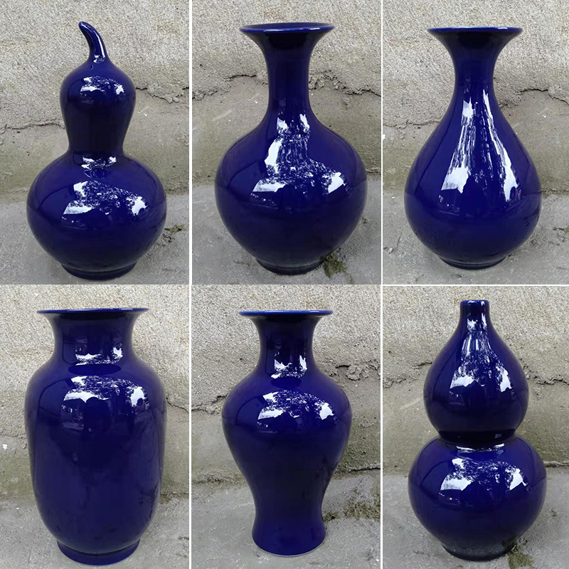 Jingdezhen Ceramic Pure Blue Small Vase for Dried Flowers, Flower Arrangement, Entrance Decoration, Chinese-Style Living Room, Tv, Modern Creative