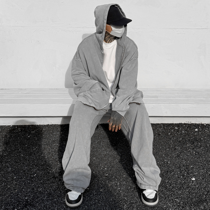 Trendy 430g Cardigan Hoodie for Men, Loose American Street Style, Versatile Hip-Hop Washed Hoodie