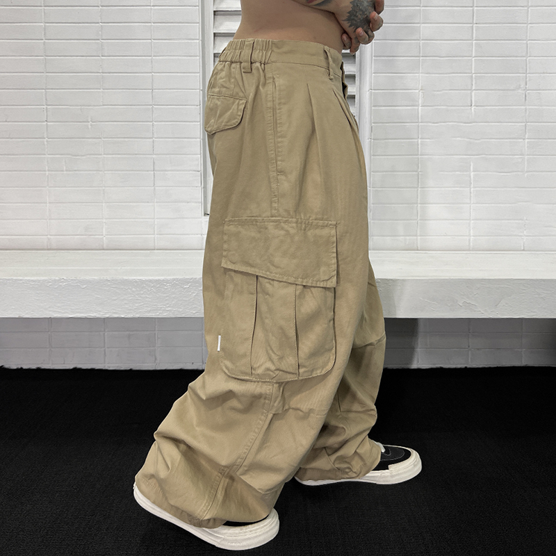 Trendy American Retro Wide-Leg Cargo Pants, Loose Street Hip-Hop Straight-Leg Casual Pants with Large Pockets, Paratrooper Pants