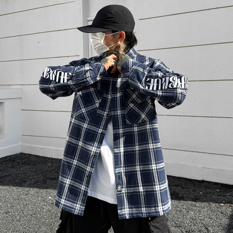 Trendy American Retro Plaid Shirt for Men, Long-Sleeved, Loose-Fitting, Street-Style Embroidered Hip-Hop Shirt, Trendy Brand Jacket Trendy American Retro Plaid Shirt for Men, Long-Sleeved, Loose-Fitting, Street-Style Embroidered Hip-Hop Shirt, Trendy Brand Jacket