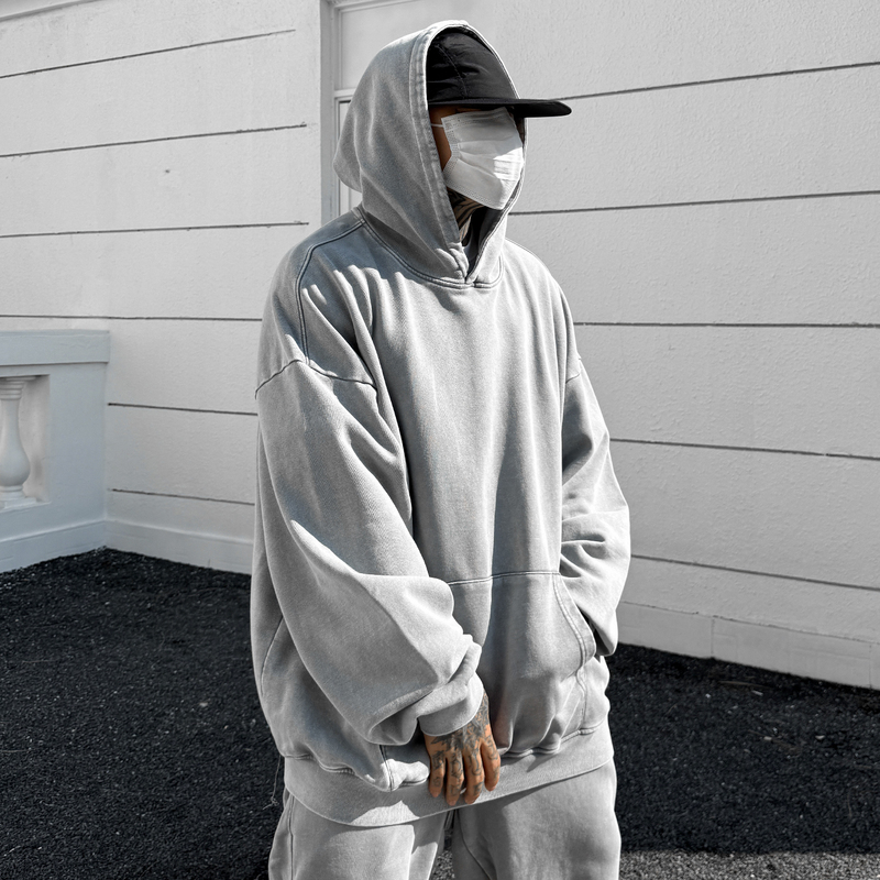 Trendy Art Products 430g Heavyweight Washed Hooded Sweatshirt for Men, Loose Oversize Vintage Hip-Hop Hoodie