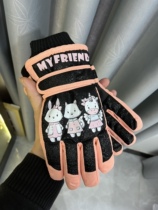 Winter cartoon warm gloves for children cute thickened non-slip imitation leather anti-splash water outdoor play in the snow big boys and girls