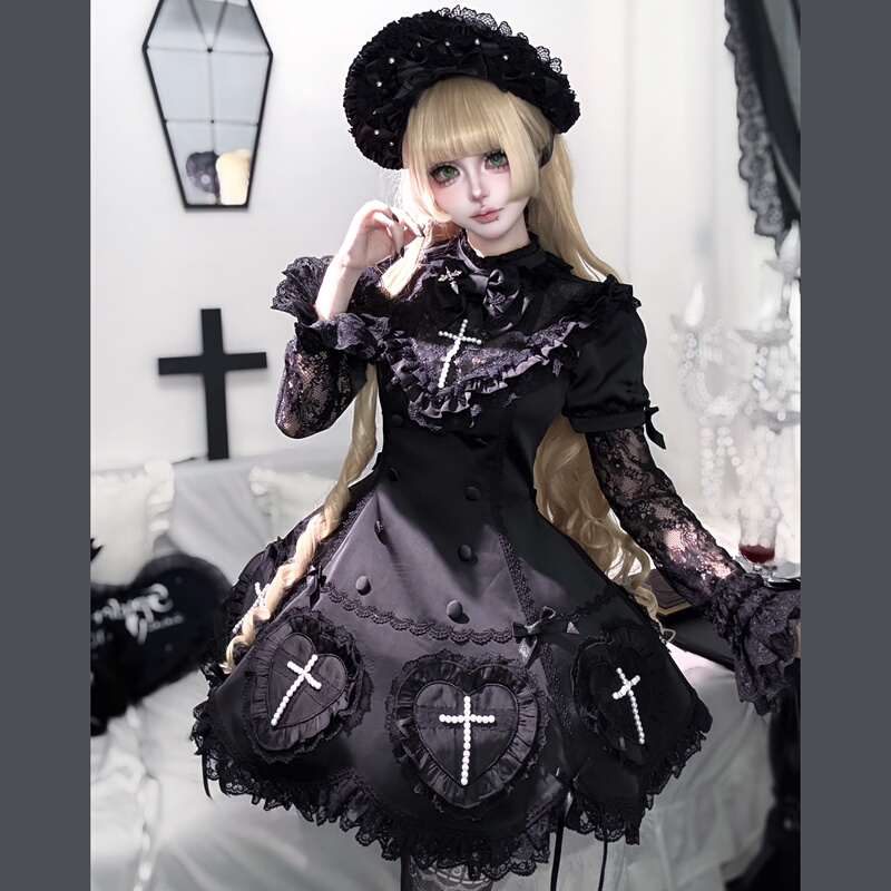 Xiaoxin's Original Night-Themed Cross-Op Dark Style Gorgeous and Exquisite Yabi Gothic Style Suit Lolita Dress