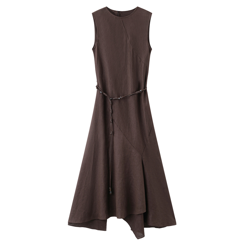 Ainuosi Official Flagship Store 2026 Summer New Style Round Neck Asymmetrical Dress Women's Long Dress Br902177