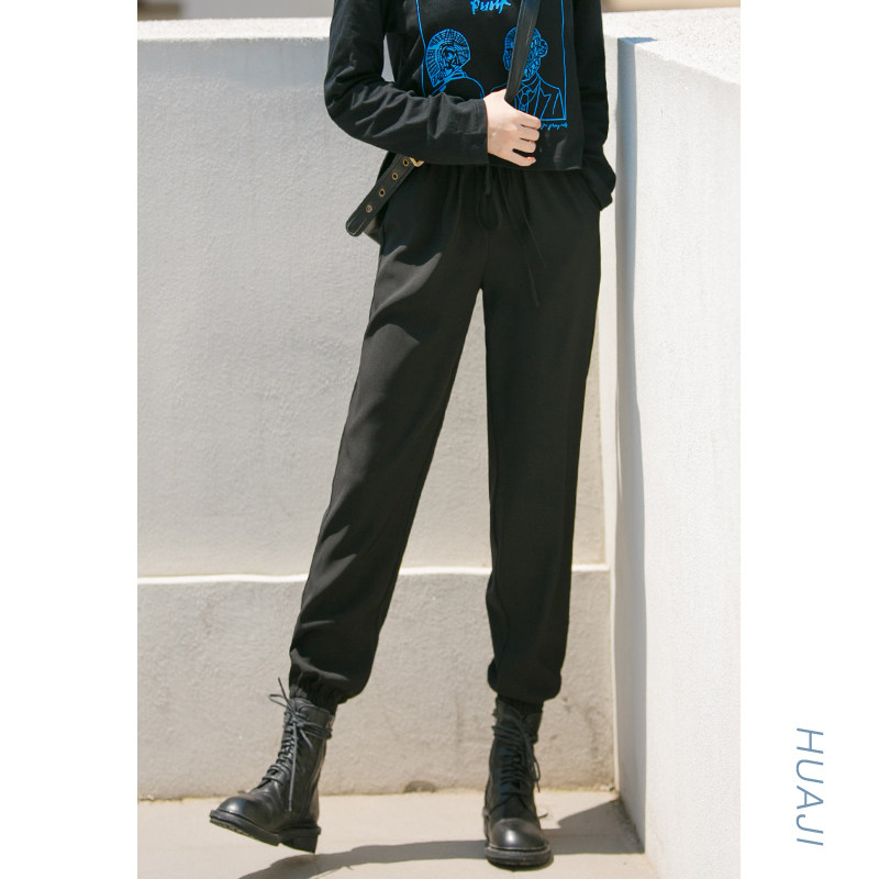 Flower gig K900 black pituitary sensation slim lacing tightness waist sports bunches foot casual pants female straight cylinder loose pants