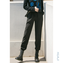 Flower gig K900 black pituitary sensation slim lacing tightness waist sports bunches foot casual pants female straight cylinder loose pants