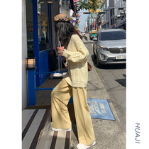 Hua Ji casual suit pants straight loose high waist drop feeling drawstring pants womens nine-point pants wide leg pants hanging tide K780