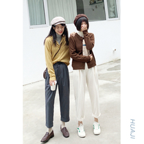 Hua Ji gray suit pants womens straight loose hanging spring and autumn nine-point pants spring cigarette pipe pants pencil pants K795