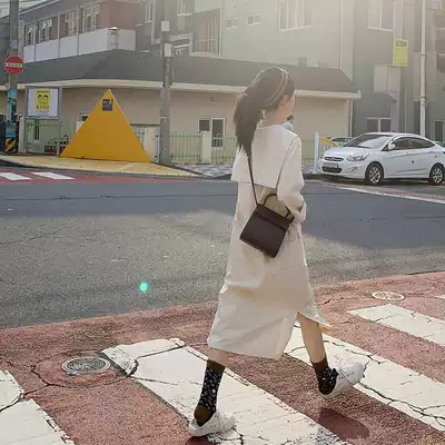 Flower Ji windbreaker women long version 2021 spring flow small student Academy style long version over the knee Port wind A176