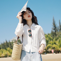 Huaji A765 White French lace organ pleated shirt womens new spring 2021 white shirt