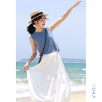 Flower gig A482 blue short cover 100 lap sleeveless jacket female summer wear loose inner hitch bottom student tide