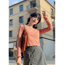 Flower gig A550 white wave long sleeve salt tether thread knit T-shirt woman 2021 new 100 hitch skinny blouse