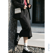 Flower gig Q154 purple waist both sides adjustable with high waist open fork BM wind half body dress suit skirt short skirt