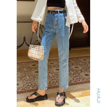 Flower gig K884 blue high waist 90% small feet light skinny jeans female straight cylinder loose summer thin strip display high