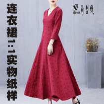 Fashion line clothing studio V-neck large swing dress pattern clothes drawing version template BLQ-437