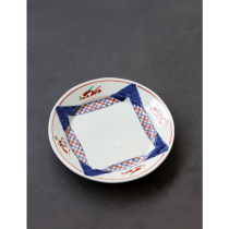 Spot Japanese imported American thick burning hand-painted red color Four Corners 20cm thick flat plate Japanese plate