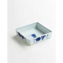 Spot Japanese imported hand-painted blue and white grapes straight side square pot Japanese cuisine deep dish