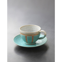 Spot Japanese imported pottery writer タ ケ hand made personality rough pottery blue glaze 190 ml coffee cup saucer