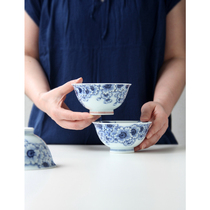 Spot Japanese imported Pozami burning flowers Japanese small rice bowl blue and white underglaze small soup bowl small porcelain bowl