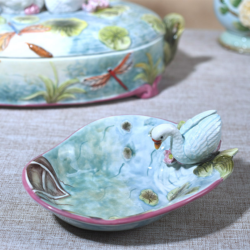 Ceramic Swan Box Chinese Country European-style Country European-style glazed plate with small fruit plate dish