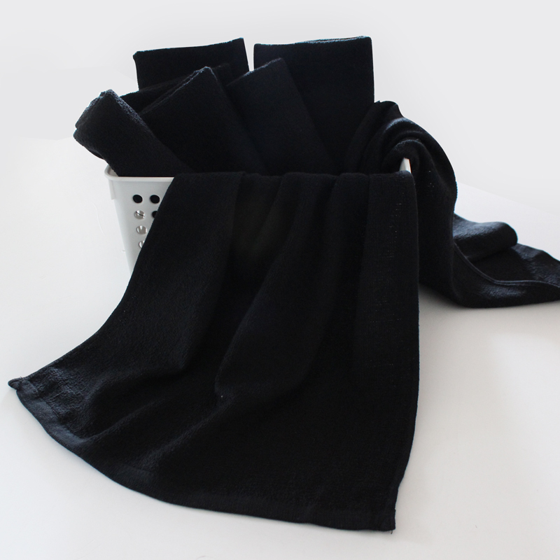 10-Pack of Pure Cotton Extra-Long Black Towels for Beauty Salons, Hair Salons, Foot Baths, Saunas, and Fire Therapy Shops, Thin and Absorbent