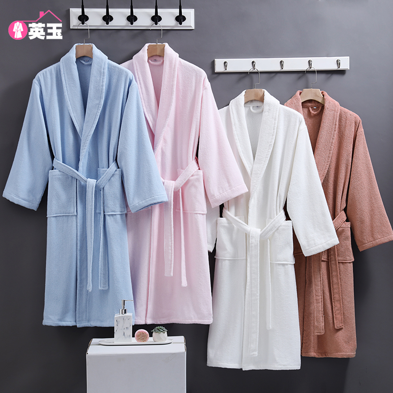 Combed Pure Cotton Green Fruit Lapel Mid-Length Spring, Autumn and Winter Unisex Adult Couple Bathrobe Bathrobe for Bathing, Swimming and Hot Springs