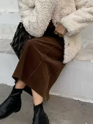 EKOOL custom thick corduroy skirt women high waist A- line dress autumn and winter New Long version slim skirt