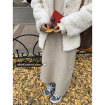 EKOOL custom thickened double-sided wool skirt Womens autumn and winter high waist a-line skirt medium and long wool skirt