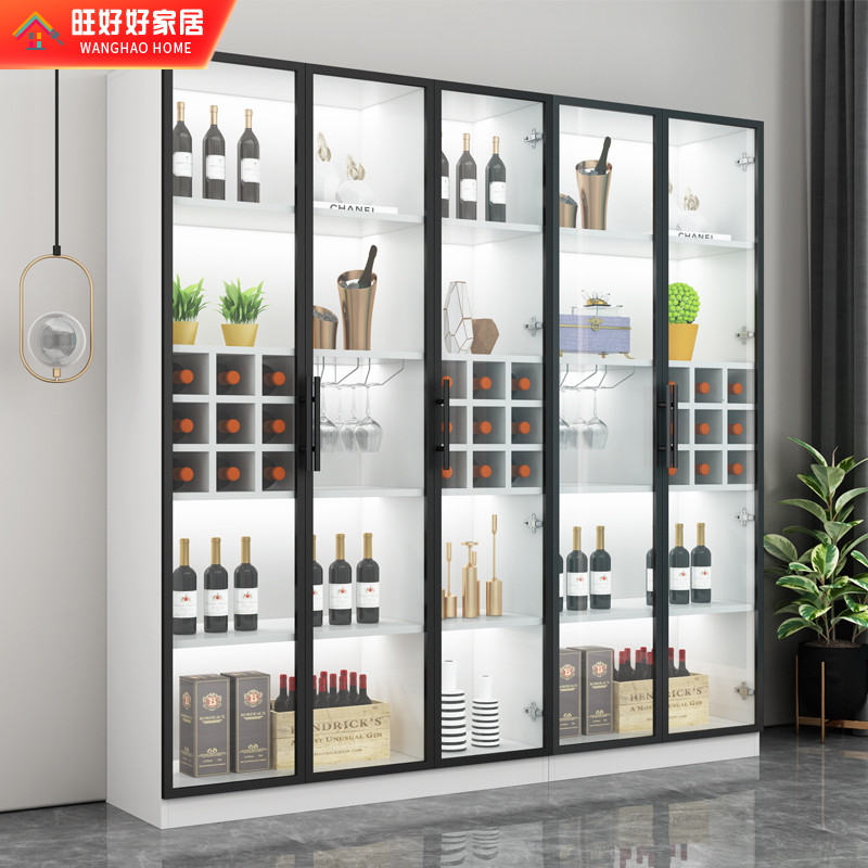 Glass door wine cabinet close by wall Living room containing cabinet Custom solid wood light lavish high-end glass cabinet modern minimalist display cabinet