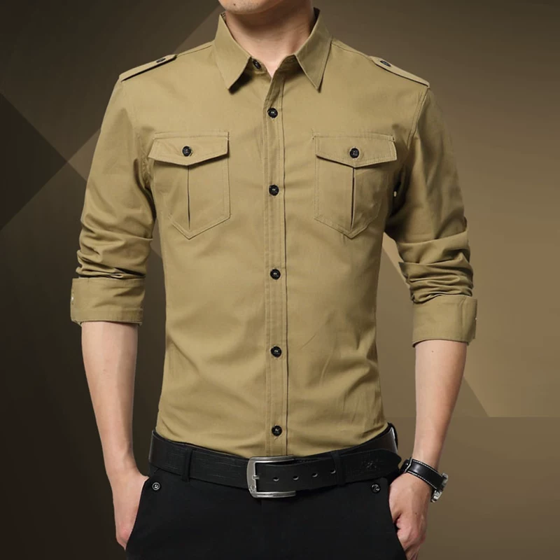 Осенняя хлопковая мужская рубашка для путешествий, slim fit
