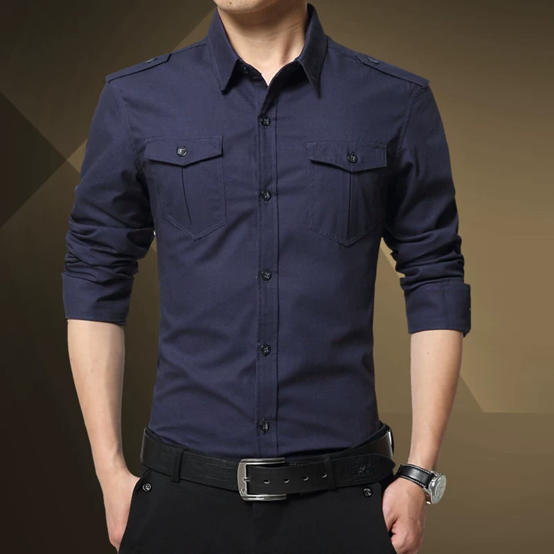 Осенняя хлопковая мужская рубашка для путешествий, slim fit