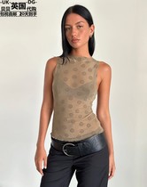 Motel Rocks Womens UK direct mail UO new Dudley printed slightly see-through slim vest