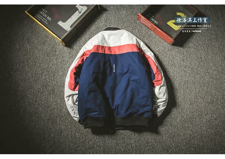 Mùa thu và mùa đông Châu Âu và Châu Mỹ hip hop gió lỏng cộng với áo khoác cotton nam màu khâu đồng phục bóng chày áo khoác giản dị cá tính áo khoác nam đẹp