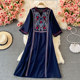 Autumn seaside travel vacation beach dress with slim waist and long skirt with ethnic style embroidery V-neck dress with long sleeves