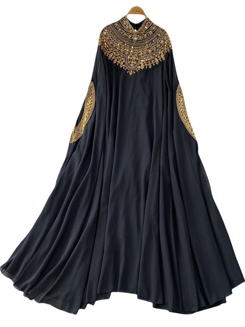 European and American style niche heavy industry embroidered beads and sequins long-sleeved dress women's summer loose and belly-covering long dress