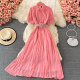 2021 summer Korean chic puff sleeves lapel pleated polka dot dress