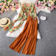 Fashion set 2023 autumn new retro cross strap top + high waist slim wide leg trousers two-piece set