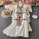 Seaside vacation beach skirt Bohemia loose travel shoot big swing long skirt ethnic style embroidered V-neck dress