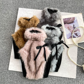 Super Pretty, Unique, Beautiful, Elaborate, Eco-Friendly, Fur Patchwork Halter Neck Sweater for Women, Niche, Age-Reducing, Bow-Knot Short Top