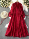 High-end authentic French high-end women's dress 2025 summer waist heavy embroidery V-neck lantern sleeve long dress