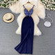 Sexy high-waist slim backless tube top dress elegant temperament high-end banquet slit bag hip dress long skirt