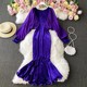 Doll sleeve round neck velvet dress goddess fan fashion temperament waist was thin bag hip fishtail long skirt evening dress