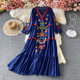 Seaside vacation beach skirt Bohemia loose travel shoot big swing long skirt ethnic style embroidered V-neck dress