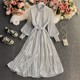 Polka Dot Chiffon Shirt Collar Dress Spring and Autumn New Chic Gentle Wind Temperament Waist Swing Pleated Long Skirt