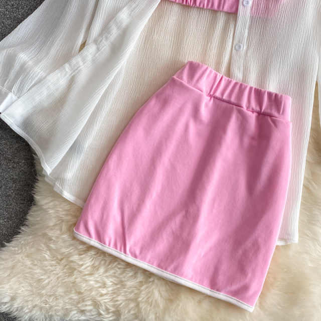 Casual sportswear suits women's summer 2021 new fashion age-reducing sun protection clothes suspenders skirt three-piece tide