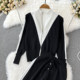 Casual sports fashion suit retro temperament stand collar loose zipper knitted jacket two-piece set high waist trousers