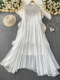 European and American style niche heavy industry embroidered beads and sequins long-sleeved dress women's summer loose and belly-covering long dress